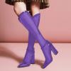 imageFSJ Women Elegant Pointed Toe Chunky High Heel Mesh Knee High Long Boots Back Zipper Summer Casual Morden Ladies Shoes Size 415 USDark Orchid