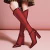 imageFSJ Women Elegant Pointed Toe Chunky High Heel Mesh Knee High Long Boots Back Zipper Summer Casual Morden Ladies Shoes Size 415 USDark Red