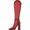 imageFSJ Women Elegant Pointed Toe Chunky High Heel Mesh Knee High Long Boots Back Zipper Summer Casual Morden Ladies Shoes Size 415 USDark Red