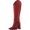 imageFSJ Women Elegant Pointed Toe Chunky High Heel Mesh Knee High Long Boots Back Zipper Summer Casual Morden Ladies Shoes Size 415 USDark Red