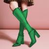 imageFSJ Women Elegant Pointed Toe Chunky High Heel Mesh Knee High Long Boots Back Zipper Summer Casual Morden Ladies Shoes Size 415 USGreen