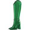 imageFSJ Women Elegant Pointed Toe Chunky High Heel Mesh Knee High Long Boots Back Zipper Summer Casual Morden Ladies Shoes Size 415 USGreen