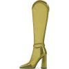 imageFSJ Women Elegant Pointed Toe Chunky High Heel Mesh Knee High Long Boots Back Zipper Summer Casual Morden Ladies Shoes Size 415 USOlive