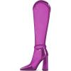 imageFSJ Women Elegant Pointed Toe Chunky High Heel Mesh Knee High Long Boots Back Zipper Summer Casual Morden Ladies Shoes Size 415 USPurple