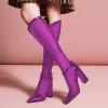 imageFSJ Women Elegant Pointed Toe Chunky High Heel Mesh Knee High Long Boots Back Zipper Summer Casual Morden Ladies Shoes Size 415 USPurple