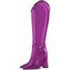 imageFSJ Women Elegant Pointed Toe Chunky High Heel Mesh Knee High Long Boots Back Zipper Summer Casual Morden Ladies Shoes Size 415 USPurple