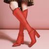 imageFSJ Women Elegant Pointed Toe Chunky High Heel Mesh Knee High Long Boots Back Zipper Summer Casual Morden Ladies Shoes Size 415 USRed