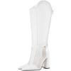 imageFSJ Women Elegant Pointed Toe Chunky High Heel Mesh Knee High Long Boots Back Zipper Summer Casual Morden Ladies Shoes Size 415 USWhite