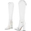imageFSJ Women Elegant Pointed Toe Chunky High Heel Mesh Knee High Long Boots Back Zipper Summer Casual Morden Ladies Shoes Size 415 USWhite