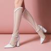imageFSJ Women Elegant Pointed Toe Chunky High Heel Mesh Knee High Long Boots Back Zipper Summer Casual Morden Ladies Shoes Size 415 USWhite