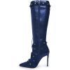 imageFSJ Women Elegant Pointed Toe Knee High Boots Stiletto High Heel Side Zipper Ladies Winter Long Boots Size 415 USDark Blue