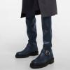 imageFSJ Women Fashion Over the Knee Boots Round Toe Thigh High Thick Heel Flat Boots Sexy Slip On Stretch Leather with Zipper Winter Riding Long Boots Size 415 USNavy