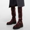 imageFSJ Women Fashion Over the Knee Boots Round Toe Thigh High Thick Heel Flat Boots Sexy Slip On Stretch Leather with Zipper Winter Riding Long Boots Size 415 USReddish Brown