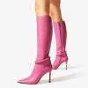 imageFSJ Women Fashion Pointed Toe Stiletto High Heel Knee High Boots Classic Side Zipper Party Dress Ladies Shoes Size 415 USPink