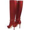 imageFSJ Women Fashion Pointed Toe Stiletto High Heel Knee High Boots Classic Side Zipper Party Dress Ladies Shoes Size 415 USRed