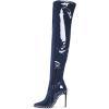 imageFSJ Women Fashion Pointed Toe Stiletto High Heels Over the Knee Boots Rhinestone Glossy Leather Heeled Boots with Zipper Size 415 USBlue