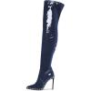 imageFSJ Women Fashion Pointed Toe Stiletto High Heels Over the Knee Boots Rhinestone Glossy Leather Heeled Boots with Zipper Size 415 USBlue