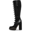 imageFSJ Women Fashion Straps Buckle Round Toe Knee High Boots Chunky High Heel Casual Walking Ladies Platform Shoes Size 415 USBlack