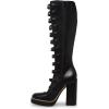 imageFSJ Women Fashion Straps Buckle Round Toe Knee High Boots Chunky High Heel Casual Walking Ladies Platform Shoes Size 415 USBlack