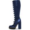 imageFSJ Women Fashion Straps Buckle Round Toe Knee High Boots Chunky High Heel Casual Walking Ladies Platform Shoes Size 415 USDark Blue