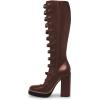imageFSJ Women Fashion Straps Buckle Round Toe Knee High Boots Chunky High Heel Casual Walking Ladies Platform Shoes Size 415 USDark Brown