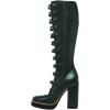 imageFSJ Women Fashion Straps Buckle Round Toe Knee High Boots Chunky High Heel Casual Walking Ladies Platform Shoes Size 415 USDark Green