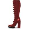 imageFSJ Women Fashion Straps Buckle Round Toe Knee High Boots Chunky High Heel Casual Walking Ladies Platform Shoes Size 415 USDark Red