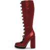 imageFSJ Women Fashion Straps Buckle Round Toe Knee High Boots Chunky High Heel Casual Walking Ladies Platform Shoes Size 415 USDark Red