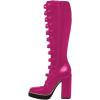 imageFSJ Women Fashion Straps Buckle Round Toe Knee High Boots Chunky High Heel Casual Walking Ladies Platform Shoes Size 415 USFuchsia