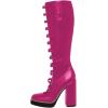 imageFSJ Women Fashion Straps Buckle Round Toe Knee High Boots Chunky High Heel Casual Walking Ladies Platform Shoes Size 415 USFuchsia