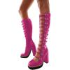 imageFSJ Women Fashion Straps Buckle Round Toe Knee High Boots Chunky High Heel Casual Walking Ladies Platform Shoes Size 415 USFuchsia