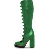 imageFSJ Women Fashion Straps Buckle Round Toe Knee High Boots Chunky High Heel Casual Walking Ladies Platform Shoes Size 415 USGreen