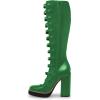 imageFSJ Women Fashion Straps Buckle Round Toe Knee High Boots Chunky High Heel Casual Walking Ladies Platform Shoes Size 415 USGreen