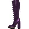imageFSJ Women Fashion Straps Buckle Round Toe Knee High Boots Chunky High Heel Casual Walking Ladies Platform Shoes Size 415 USPurple