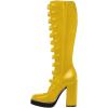 imageFSJ Women Fashion Straps Buckle Round Toe Knee High Boots Chunky High Heel Casual Walking Ladies Platform Shoes Size 415 USYellow