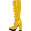 imageFSJ Women Fashion Straps Buckle Round Toe Knee High Boots Chunky High Heel Casual Walking Ladies Platform Shoes Size 415 USYellow