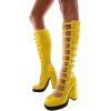 imageFSJ Women Fashion Straps Buckle Round Toe Knee High Boots Chunky High Heel Casual Walking Ladies Platform Shoes Size 415 USYellow