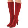 imageFSJ Women Knee High Long Boots Round Toe Stiletto Heel Winter Riding Boots Side Zipper Size 415 USRed