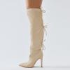 imageFSJ Women Lace Up Over the Knee Boots Stiletto High Heel Pointed Toe Thigh High Sexy Party Dress Long Boots Size 416 USCream