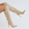 imageFSJ Women Lace Up Over the Knee Boots Stiletto High Heel Pointed Toe Thigh High Sexy Party Dress Long Boots Size 416 USCream