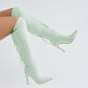 imageFSJ Women Lace Up Over the Knee Boots Stiletto High Heel Pointed Toe Thigh High Sexy Party Dress Long Boots Size 416 USLight Green