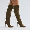imageFSJ Women Lace Up Over the Knee Boots Stiletto High Heel Pointed Toe Thigh High Sexy Party Dress Long Boots Size 416 USOlivegreen