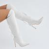 imageFSJ Women Lace Up Over the Knee Boots Stiletto High Heel Pointed Toe Thigh High Sexy Party Dress Long Boots Size 416 USWhite