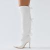 imageFSJ Women Lace Up Over the Knee Boots Stiletto High Heel Pointed Toe Thigh High Sexy Party Dress Long Boots Size 416 USWhite