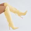 imageFSJ Women Lace Up Over the Knee Boots Stiletto High Heel Pointed Toe Thigh High Sexy Party Dress Long Boots Size 416 USYellow