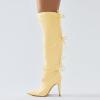 imageFSJ Women Lace Up Over the Knee Boots Stiletto High Heel Pointed Toe Thigh High Sexy Party Dress Long Boots Size 416 USYellow