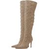imageFSJ Women Studded Stiletto High Heel Over the Knee Boots Pointed Toe Side Zipper Thigh High Boot Long Fall Winter Sexy Stretch Suede Shoes Size 416 USTan