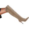 imageFSJ Women Studded Stiletto High Heel Over the Knee Boots Pointed Toe Side Zipper Thigh High Boot Long Fall Winter Sexy Stretch Suede Shoes Size 416 USTan