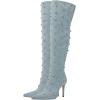 imageFSJ Women Studded Stiletto High Heel Over the Knee Boots Pointed Toe Side Zipper Thigh High Boot Long Fall Winter Sexy Stretch Suede Shoes Size 416 USBlue