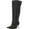 imageFSJ Women Studded Stiletto High Heel Over the Knee Boots Pointed Toe Side Zipper Thigh High Boot Long Fall Winter Sexy Stretch Suede Shoes Size 416 USBlack